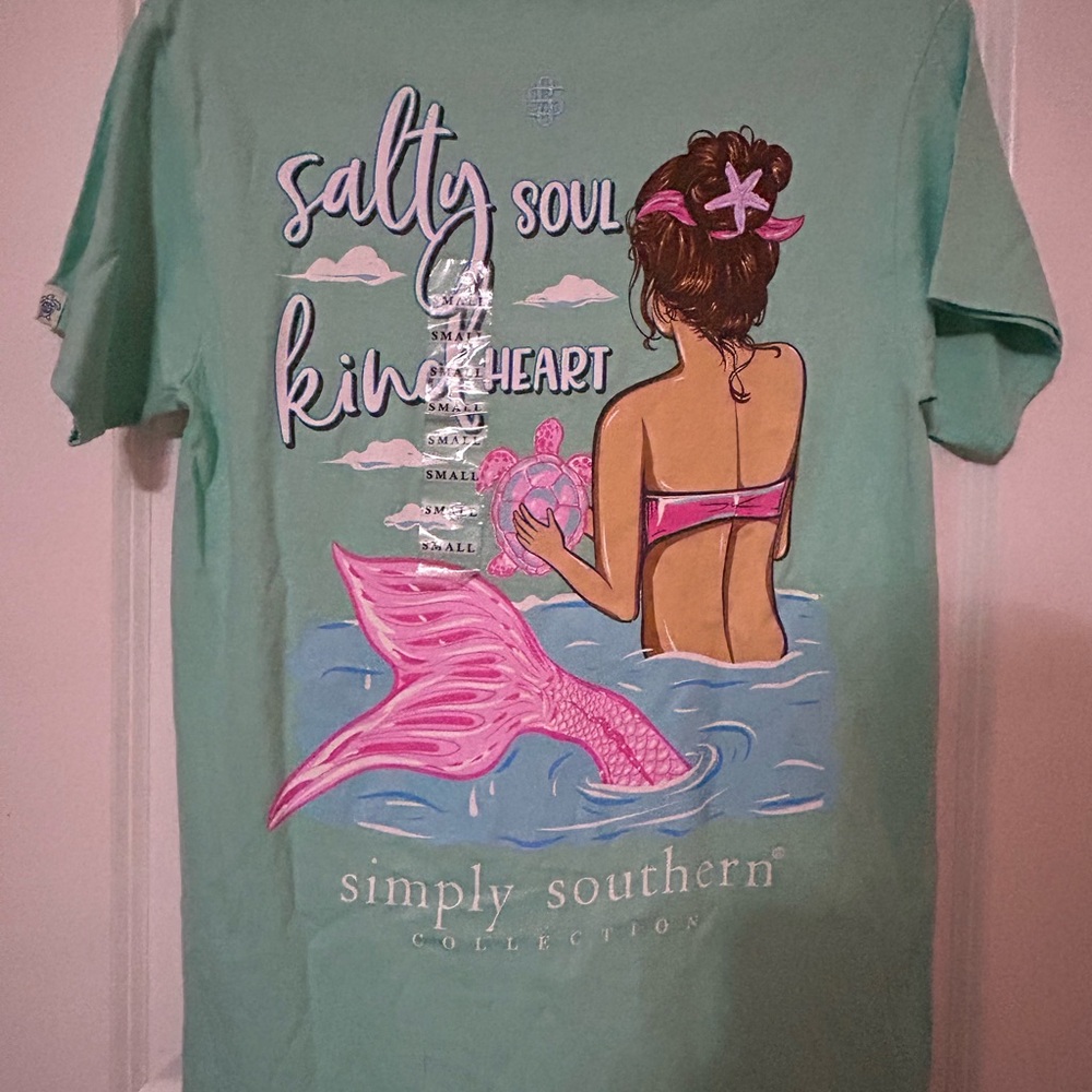 Simply Southern Salty Soul Kind Heart Mermaid T-shirt (Sea Green) Size S NWT